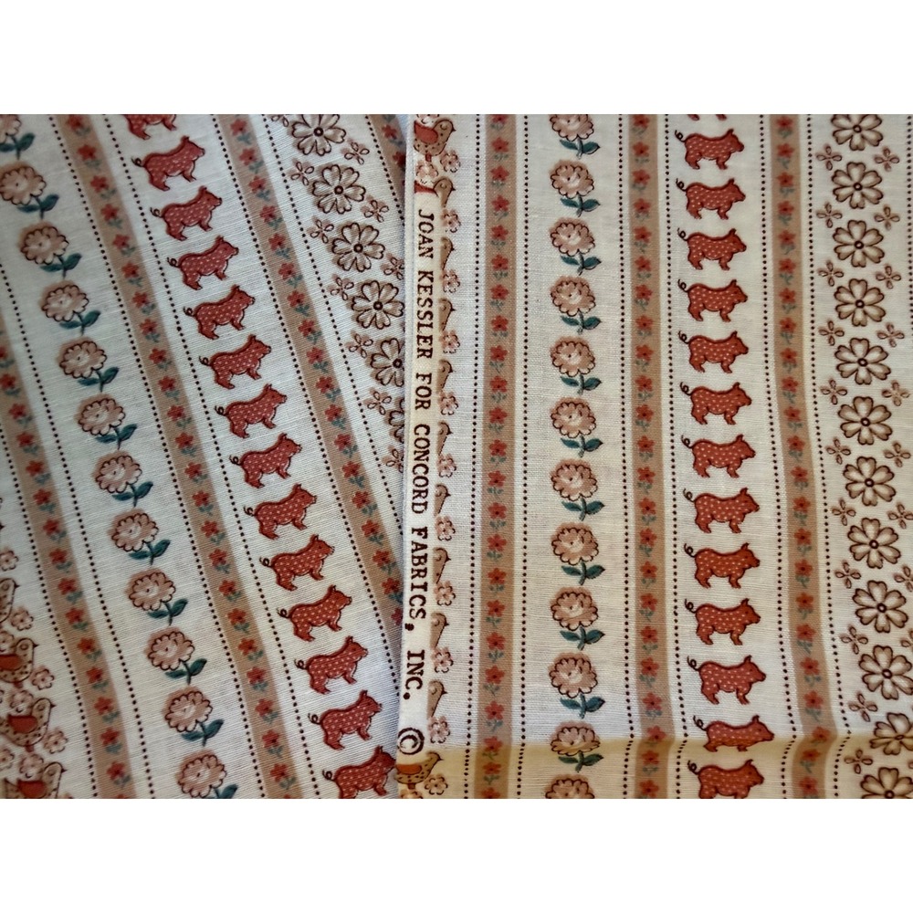 Concord Fabrics Joan Kessler Pig Bird Heart Stripe Farm Cotton Fabric 36x42